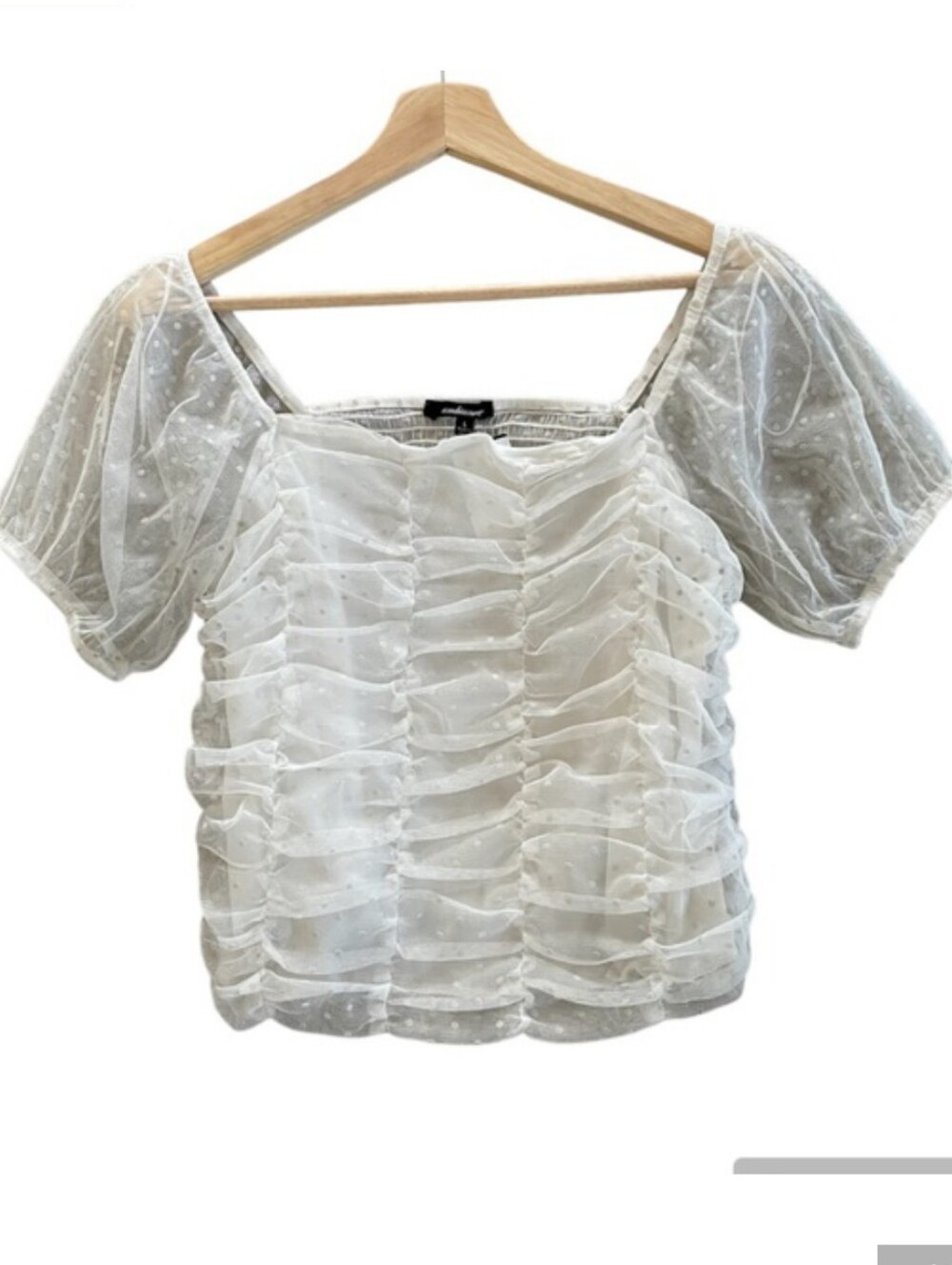🐚Ambiante puff sleeved sheer swiss dot blouse with ruching